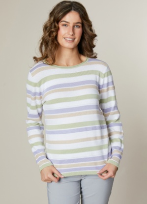 Jessica Graaf Round Neck Long Sleeve Striped Sweater